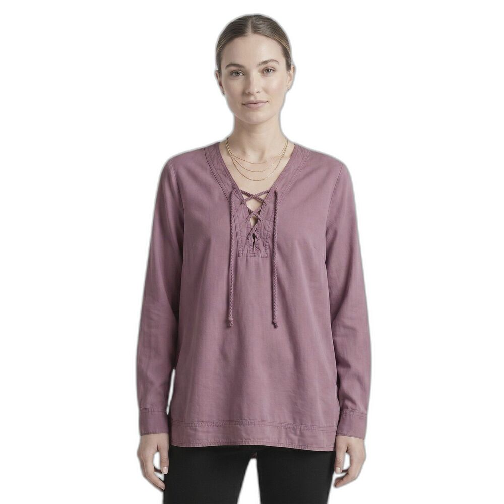 J. Jill Pink Lace-Up Tunic V-Neck Medium